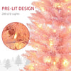 7' Pre Lit Artificial Pencil Christmas Trees, Xmas Tree with Realistic Branches and Warm White LED Lights, Pink
