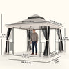 10'x10' Soft-top Patio Gazebo with Double Tier Roof, Mesh Curtains, Display Shelves, Top Hooks, Beige