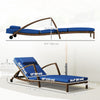 Set of 2 Wicker Chaise Lounge Chair Outdoor Patio Lounger with 5 Adjustable Back, Wheels, Cushion and Armrests, Blue