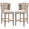 Counter Height Bar Stools Set of 2, Upholstered Bar Chairs with Nailhead Backrest and Footrest, Modern Barstools for Kitchen, Dining Room, Beige