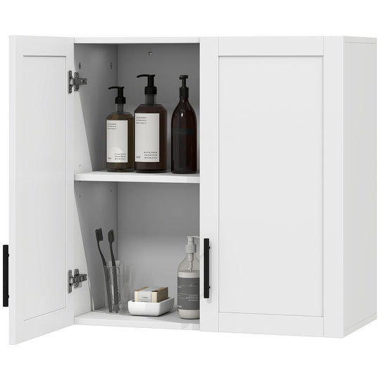 Simple Medicine Cabinet Wall Mounted, Bathroom Wall Cabinet with 2 Doors and Adjustable Shelf Storage, White