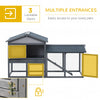 Wood Rabbit Hutch Backyard Bunny Cage Small Animal House Asphalt Roof w/ Ramp and Outdoor Run Dark Grey