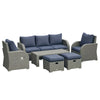 6 Pieces Patio Furniture with Cushions, PE Wicker Sectional Furniture Conversation Set with a 3-Seat Sofa, 2 Recliner Chairs, 2 Footstools, Table, Dark Blue