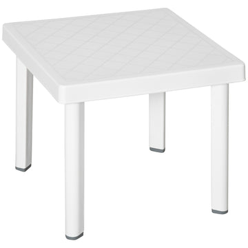 Garden Side Table, Plastic Outdoor Square Coffee Table for Drink, Snack, White