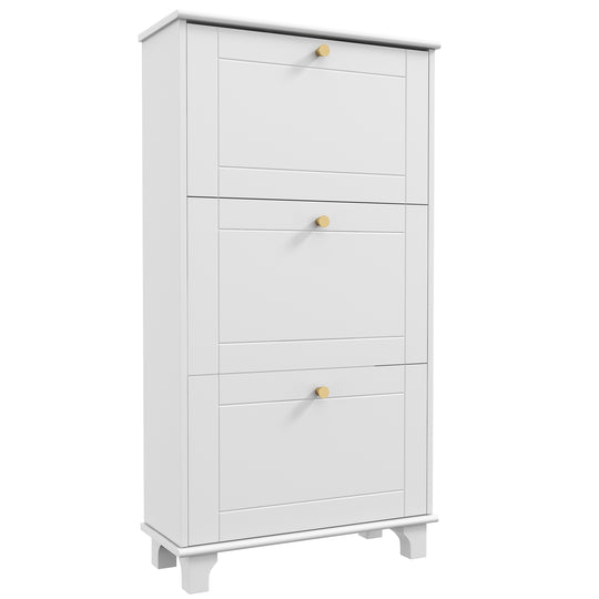 Narrow Shoe Storage with 3 Flip Drawers and Adjustable Shelves, Shoe Cabinet Organizer for 12 Pairs of Shoes, White