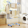 Foldable Clothes Drying Rack, 4-Tier Steel Laundry Rack for Drying Clothes with 2 Side Wings and 4 Castors, Indoor and Outdoor Use, Blue