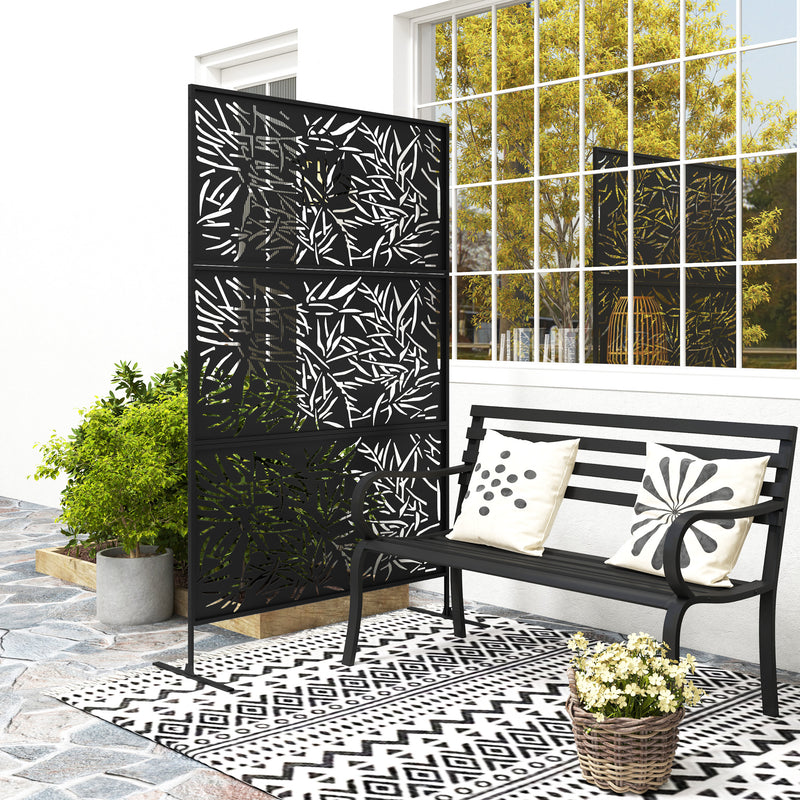 Metal Outdoor Privacy Screen, Freestanding Outdoor Divider with Stand, Decorative Privacy Panel, 78