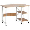 Folding Computer Desk with Storage Shelves, Study Writing Table Laptop Desk with 6 Wheels for Bedroom Home Office Workstation, Natural