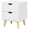 Modern Bedside Table, Nightstand with 2 Drawers and Pine Wood Legs for Bedroom, Living Room, White