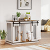 47in Dog Crate Furniture with Divider Panel, Wooden Dog Kennel TV Stand for Large Dogs, Pet House Side Table for 2 Small Dogs with Two Rooms Design, 2 Sliding Doors, Oak