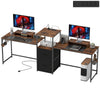 96 Inch Gaming Desk, Dual Computer Desk for 2 Person with Power Outlets and Monitor Stands, Rustic Brown