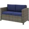 Causeuse de patio de luxe en osier à 2 places, canapé d'extérieur en rotin tout temps avec coussin pour balcon, terrasse, jardin et bord de piscine, gris