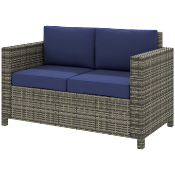 2 Seat Patio Loveseat Deluxe Wicker Sofa Chair Outdoor Rattan Furniture Couch All Weather with Cushion for Balcony, Deck, Garden and Poolside, Grey