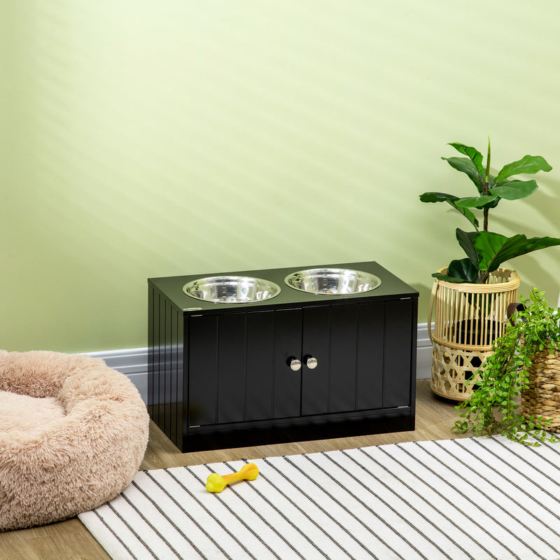 Elevated Dog Bowls for Large Dogs Pet Feeding Station with Stand, Storage, 2 Stainless Steel Food and Water Bowls, Grey
