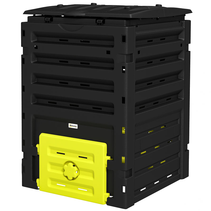 Compost Bin, Garden Composter with 80 Vents and 2 Sliding Doors, 120 Gallon (450L), Black
