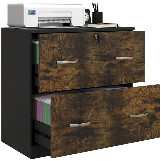 2 Drawer File Cabinet with Lock, Office Filing Cabinet, Hanging Bar for Letter Size, Home Office, Rustic Brown