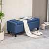 Storage Ottoman Bench, Linen Upholstered Bench with Tufted Design, Dark Blue