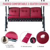 3-Person Porch Swing Chair, Patio Swing Bench with Adjustable Canopy, Removable Thicken Cushion and Weather Resistant Steel Frame for Outdoor, Garden, Poolside, Wine Red