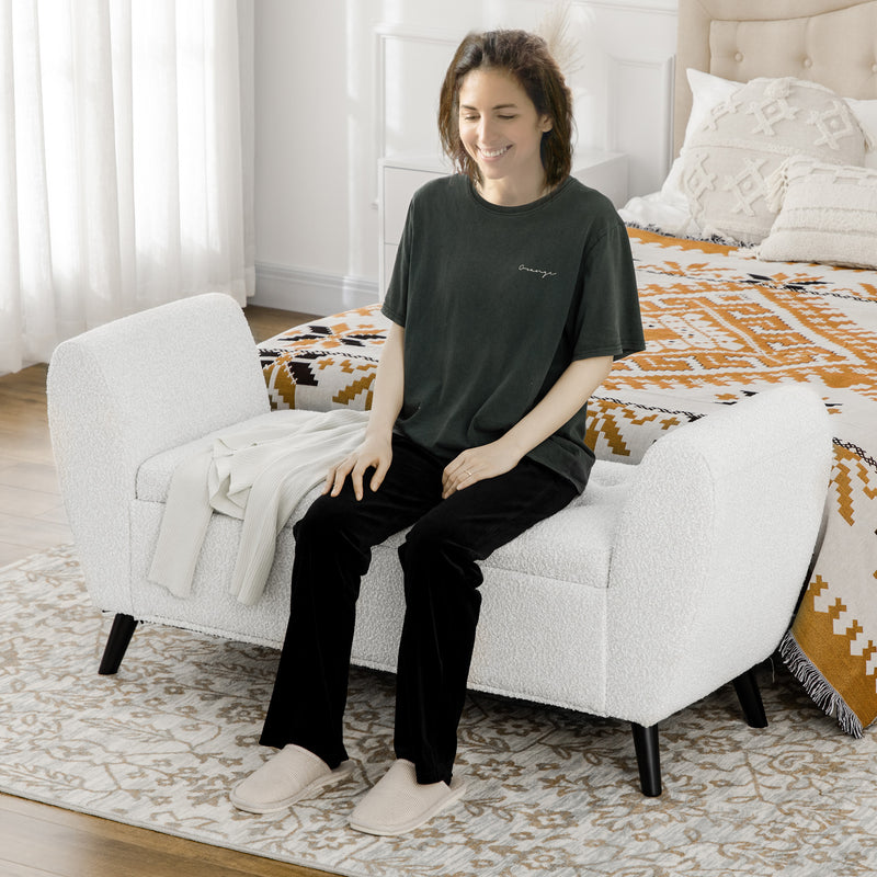 Upholstered Storage Bench with Arms, Modern Ottoman Bench for Bedroom, Entryway, and Living Room