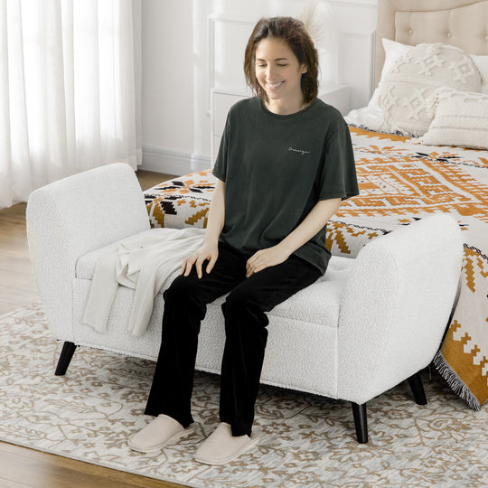 Upholstered Storage Bench with Arms, Modern Ottoman Bench for Bedroom, Entryway, and Living Room