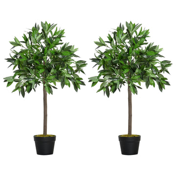 3FT Artificial Laurel Tree Set of 2, Lifelike Fake Plant with 564 Leaves, Potted Fake Plant for Home Office Decor, Green