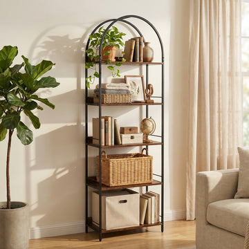 Bookshelf 5 Tier Arched Bookcase, 73.2