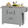 Rolling Kitchen Cart on Wheels with Drop Leaf, Kitchen Island with 3 Drawers, Solid Wood Top and Towel Rack