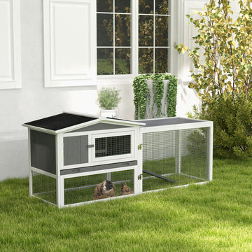 Wooden Rabbit Hutch Guinea Pig House with Removable Tray, Openable Roof, Trough, Run for Tortoises and Ferrets, Grey