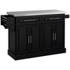 Stainless Steel Kitchen Island with Storage and Stainless Steel Top, Kitchen Trolley with Drawers, Cabinets, Towel Rack, Black