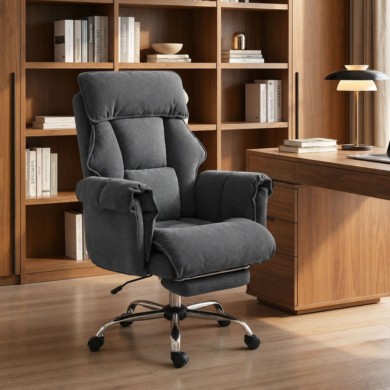 Desk Chair, Computer Office Chair with Footrest, Adjustable Backrest and Headrest, Dark Grey