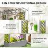 Wooden Raised Garden Bed with Trellis, Outdoor Planter Box with Hanging Roof, Drainage Holes and Bed Liner