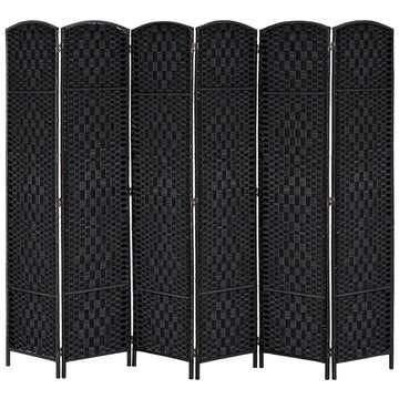 6ft Folding Room Divider, 6 Panel Wall Partition with Wooden Frame for Bedroom, Home Office, Black