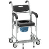 3-in-1 Shower Commode Wheelchair, Transport Beside Commode Chair with Padded Seat for the Elderly, Disabled