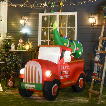 6ft Christmas Inflatable Santa Claus Driving A Truck with LED Lights, Blow-Up Outdoor LED Yard Display for Lawn, Garden, Party