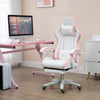 Computer Gaming Chair, PU Leather Office Desk Chair with Footrest, Swivel Wheels, 135° Reclining Back, White