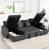Convertible Sofa Bed, Corduroy U-Shaped Sleeper Sofa Couch with Storage Chaise, Pillows, Spring, Futon Couch, Grey