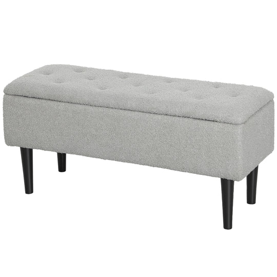 Modern Storage Bench, Ottoman with Storage and Lamb's Wool Upholstery for Living Room, Bedroom, Grey