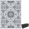 Portable Outdoor Rug with Carry Bag, 9' x 12' Reversible Mat, Waterproof Plastic Straw RV Rug for Backyard, Deck, Picnic, Beach, Camping, Gray & White Flower