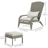 Wicker Adirondack Chair with Ottoman, Patio Cushioned Muskoka Chair, Outdoor Fire Pit Chair with High-back and Armrests, for Deck, Garden, Backyard, Grey/Cream White