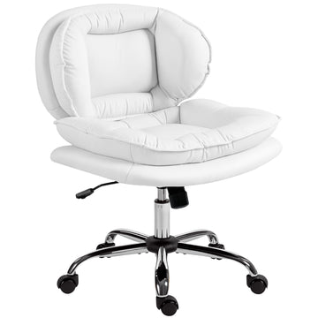 Criss Cross Chair, Swivel Wide Office Chair with Leathaire Upholstery, Tilting, No Arm, White