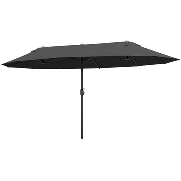 15ft Double-sided Outdoor Sun Umbrella with Twin Canopy, Outdoor Parasol with Crank for Pool, Deck, Black