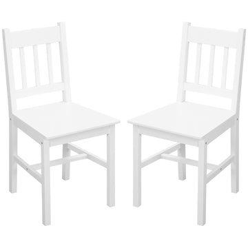 Dining Chairs Set of 2, Kitchen Chair with Slat Back, Pine Wood Structure for Living Room and Dining Room, White