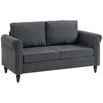 Vintage Loveseat, Upholstered Love Seat Furniture, Chenille-feel Fabric 2 Seater Sofa Couch with Rolled Arms, Gourd-Shaped Rubber Wood Legs for Living Room