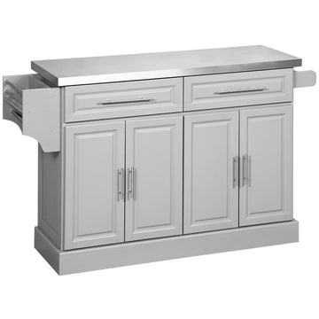 Stainless Steel Kitchen Island with Storage and Stainless Steel Top, Kitchen Trolley with Drawers, Cabinets, Towel Rack