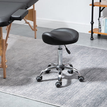 Tabouret selle, chaise de salon roulante ajustable en hauteur en cuir PU pour massage, spa, clinique, beauté et tatouage, noir