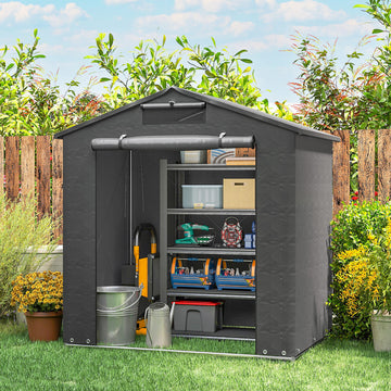 6' x 4' Portable Shed, Waterproof Bike Tent with Roll-up Zipper Door, Vent and Galvanised Metal Frame, Dark Grey