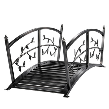 4 FT Metal Garden Bridge with Safety Railings, Outdoor Pond Bridge, Arch Decorative Footbridge for Creek Stream