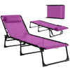 Outdoor Folding Lounge Chair, 4-Level Adjustable Chaise Lounge with Headrest, Tanning Chair Beach Bed, Reclining Lounger Cot for Camping, Hiking, Backyard, Purple