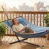 Hammock with Stand Heavy Duty Camping Hammock with Steel Frame for Patio Backyard Blue and White