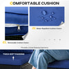 6 Pieces Outdoor PE Rattan Wicker Patio Furniture Sofa Set with Thick Cushions, Deluxe Garden Sectional Couch with Glass Top Table, Black and Dark Blue
